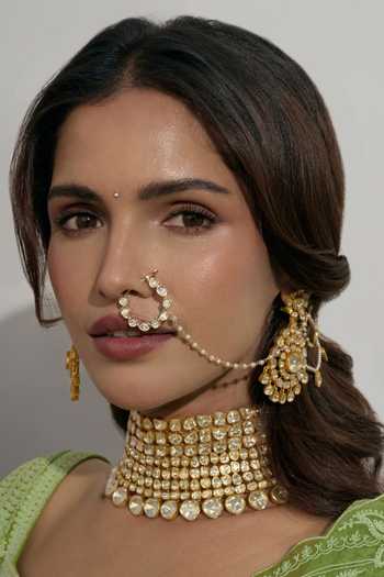 Buy_Preeti Mohan_Gold Plated Nitya Moissanite Necklace Set _Online_at_Aza_Fashions