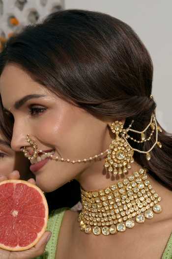 Shop_Preeti Mohan_Gold Plated Nitya Moissanite Necklace Set _Online_at_Aza_Fashions