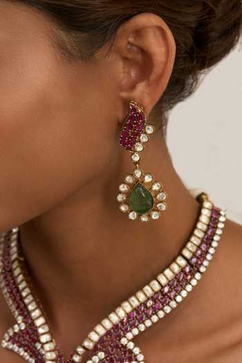 Shop_Preeti Mohan_Pink Vaneeza Zircon Embellished Necklace _at_Aza_Fashions