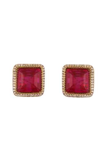 HRISHA_Pink Stone Embellished Necklace And Earrings Set _Online_at_Aza_Fashions
