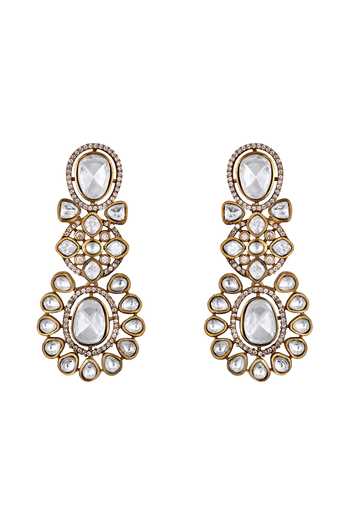 HRISHA_Gold Plated Kundan Polki Necklace And Earrings Set _at_Aza_Fashions