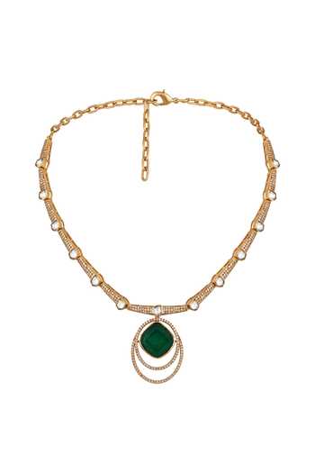 HRISHA_Green Kundan Polki Necklace Set _Online_at_Aza_Fashions