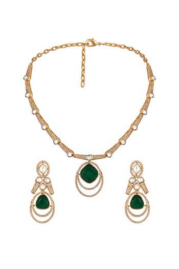 Shop_HRISHA_Green Kundan Polki Necklace Set _at_Aza_Fashions