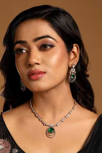Buy_HRISHA_Green Kundan Polki Necklace Set _at_Aza_Fashions