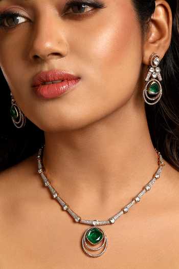 Shop_HRISHA_Green Kundan Polki Necklace Set _Online_at_Aza_Fashions