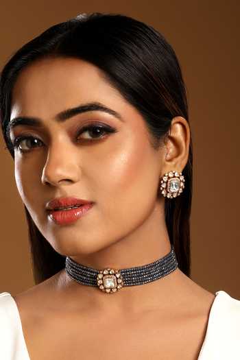 Buy_HRISHA_Grey Kundan Polki Beaded Necklace Set _at_Aza_Fashions
