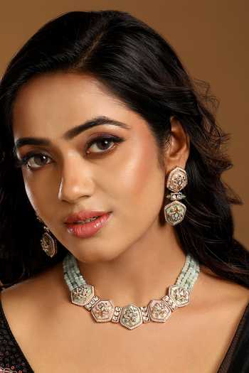 Buy_HRISHA_Gold Plated Kundan Polki Necklace And Earrings Set _at_Aza_Fashions