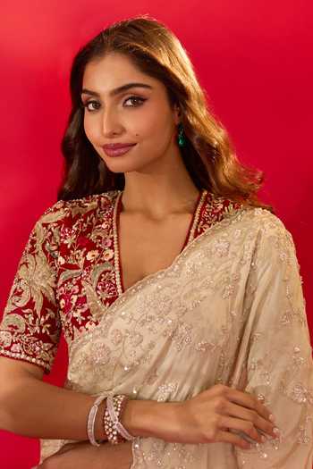 Azeera_Gold Tissue Inayat Embroidered Saree Unstitched Blouse Piece 