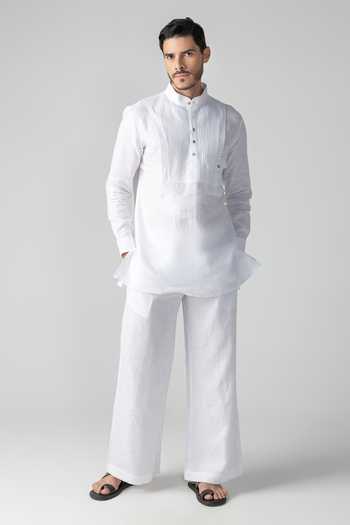 Buy_Amit Arora_White Linen Pintuck Kurta And Palazzo Set _Online_at_Aza_Fashions