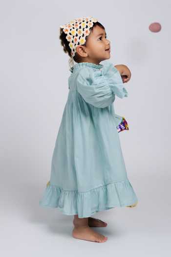 OurDve_Blue Cotton Embroidered Dress _Online_at_Aza_Fashions