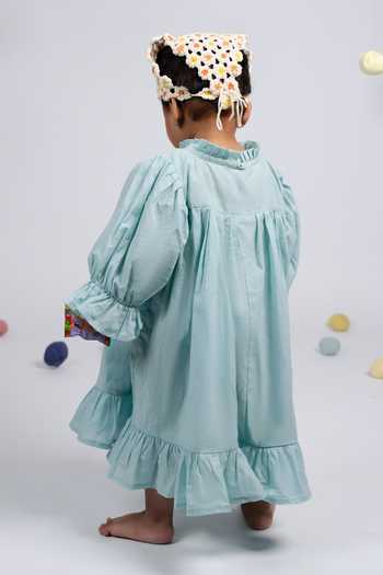 Shop_OurDve_Blue Cotton Embroidered Dress _at_Aza_Fashions