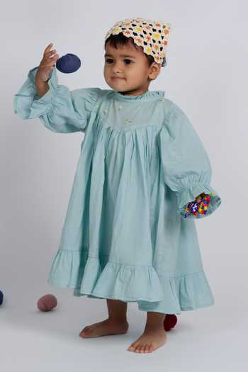 Buy_OurDve_Blue Cotton Embroidered Dress _Online_at_Aza_Fashions