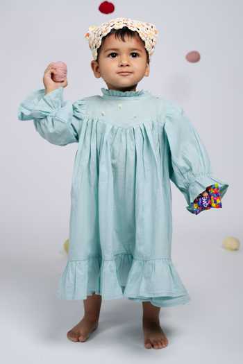 Shop_OurDve_Blue Cotton Embroidered Dress _Online_at_Aza_Fashions