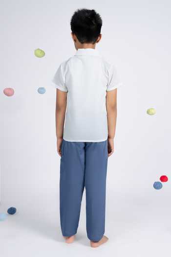 Shop_OurDve_Blue Cotton Color Block Shirt _at_Aza_Fashions