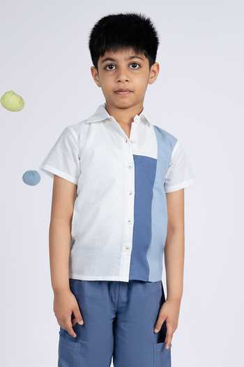 Buy_OurDve_Blue Cotton Color Block Shirt _Online_at_Aza_Fashions
