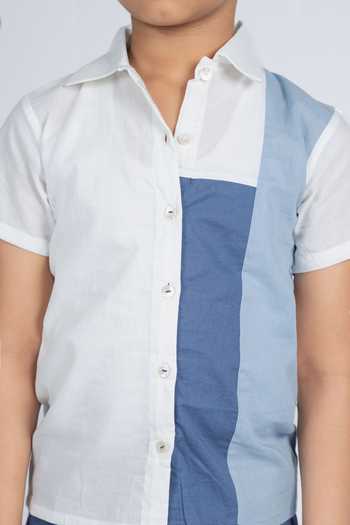 Shop_OurDve_Blue Cotton Color Block Shirt _Online_at_Aza_Fashions