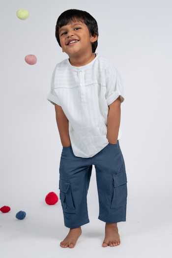 Shop_OurDve_White Cotton Striped Shirt And Pant Set _Online_at_Aza_Fashions
