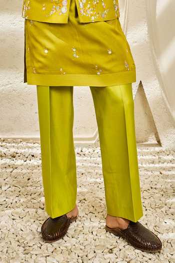 Sarab Khanijou_Yellow Chanderi Silk Floral Reverie Nehru Jacket And Kurta Set _Online_at_Aza_Fashions