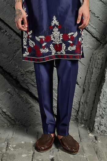 Sarab Khanijou_Blue Chanderi Silk Neel Dori Embroidered Kurta Set _Online_at_Aza_Fashions