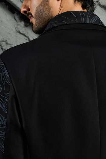 Shop_Sarab Khanijou_Black Abstract Wave Shacket And Trouser Set _at_Aza_Fashions