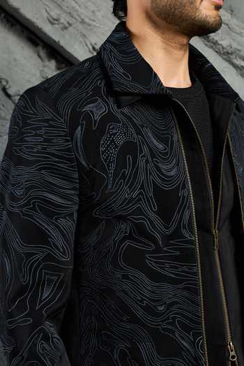 Sarab Khanijou_Black Abstract Wave Shacket And Trouser Set _at_Aza_Fashions