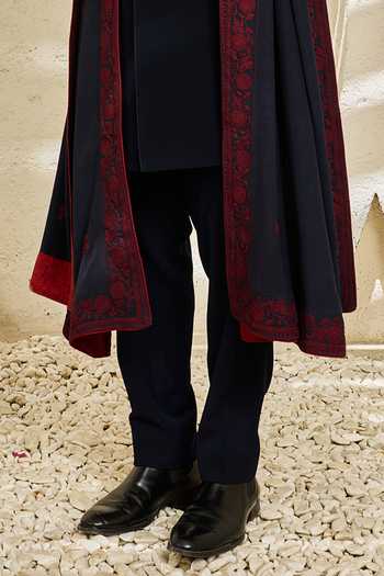Sarab Khanijou_Blue Indigo Mehrab Embroidered Sherwani Set _Online_at_Aza_Fashions