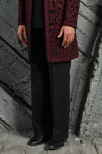 Sarab Khanijou_Wine Jamawar Embroidered Jacket Trouser Set _Online_at_Aza_Fashions