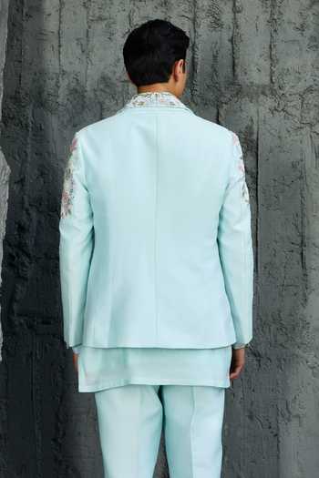 Shop_Sarab Khanijou_Sky Blue Chanderi Silk Serenade Jacket And Short Kurta Set _at_Aza_Fashions