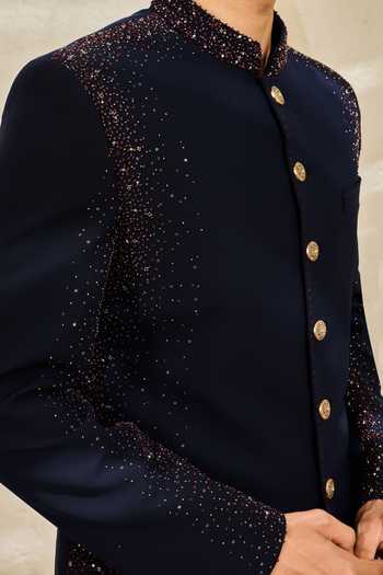 Shop_Sarab Khanijou_Blue Reverie Embroidered Sherwani Set _Online_at_Aza_Fashions