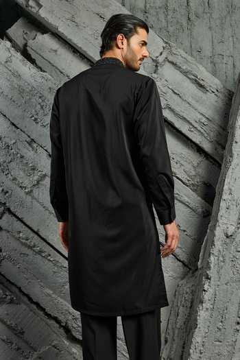 Shop_Sarab Khanijou_Black Noir Tonal Cutdana Embroidered Kurta Set _at_Aza_Fashions