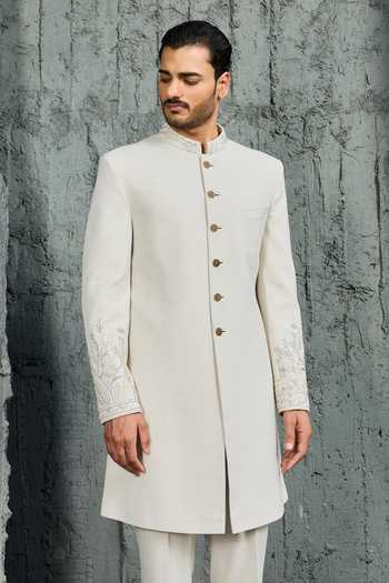Buy_Sarab Khanijou_Grey Suiting Glacier Noor Embroidered Sherwani Set 