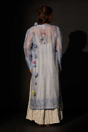 Shop_Prama By Pratima Pandey_Sky Blue Silk, Chanderi Round Neck Floral Embroidered Tunic _at_Aza_Fashions