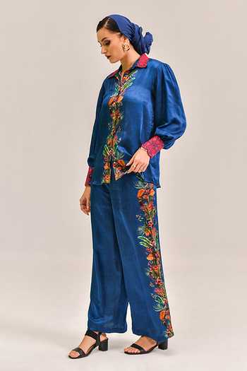Bhanuni By Jyoti_Navy Viscose Mirage Print Pant _Online_at_Aza_Fashions