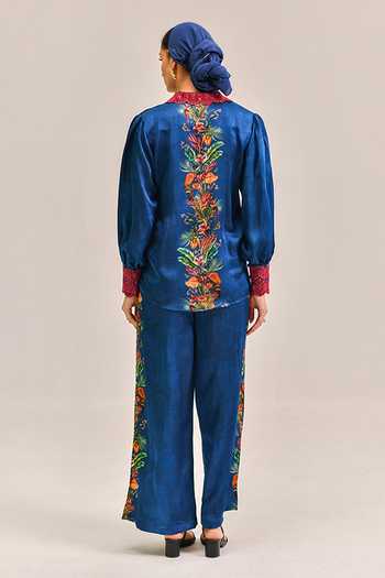 Shop_Bhanuni By Jyoti_Navy Viscose Mirage Print Pant _at_Aza_Fashions