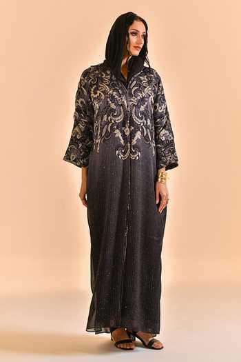 Bhanuni By Jyoti_Black Viscose Collared Neck Midnight Print Shirt Dress _Online_at_Aza_Fashions