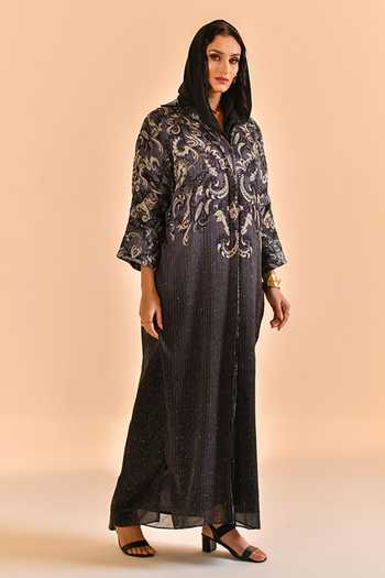 Buy_Bhanuni By Jyoti_Black Viscose Collared Neck Midnight Print Shirt Dress _Online_at_Aza_Fashions