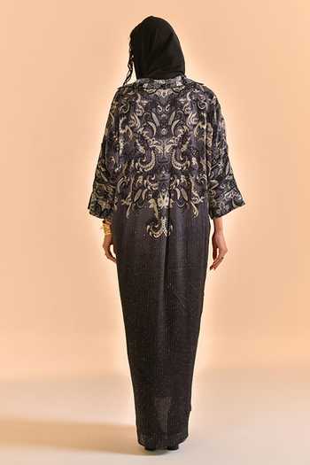 Shop_Bhanuni By Jyoti_Black Viscose Collared Neck Midnight Print Shirt Dress _at_Aza_Fashions