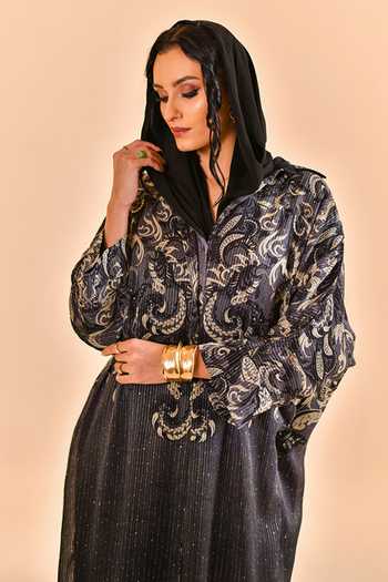 Shop_Bhanuni By Jyoti_Black Viscose Collared Neck Midnight Print Shirt Dress _Online_at_Aza_Fashions