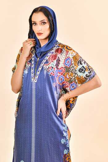 Buy_Bhanuni By Jyoti_Navy Viscose Embroidery, Sequins Split Halo Blue Printed Kaftan And Palazzo Set 