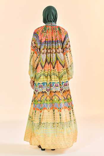 Shop_Bhanuni By Jyoti_Multi Color Viscose High Neck Sunbeam Maxi Dress _at_Aza_Fashions