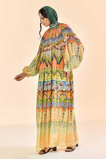 Bhanuni By Jyoti_Multi Color Viscose High Neck Sunbeam Maxi Dress _Online_at_Aza_Fashions