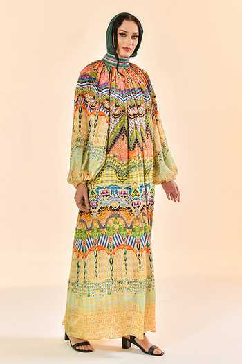 Buy_Bhanuni By Jyoti_Multi Color Viscose High Neck Sunbeam Maxi Dress _Online_at_Aza_Fashions