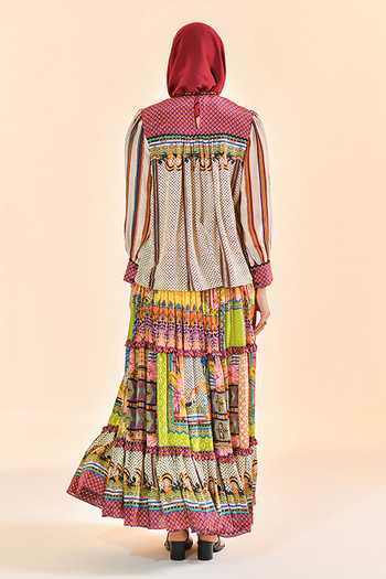 Shop_Bhanuni By Jyoti_Multi Color Viscose Round Neck Auburn Flame Print Top _at_Aza_Fashions