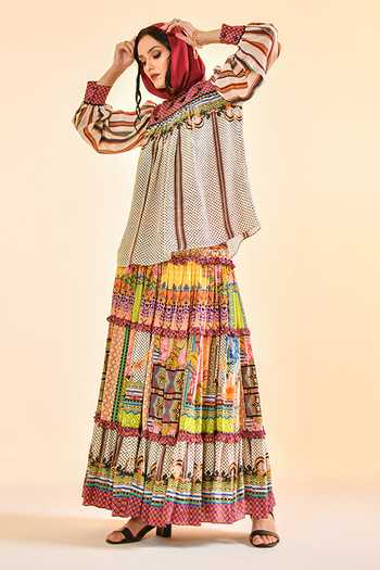 Bhanuni By Jyoti_Multi Color Viscose Round Neck Auburn Flame Print Top _Online_at_Aza_Fashions