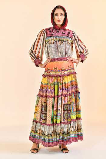Buy_Bhanuni By Jyoti_Multi Color Viscose Round Neck Auburn Flame Print Top _Online_at_Aza_Fashions