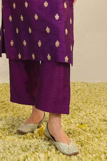 Buy_Roohbyridhimaa_Purple Silk, Organza, Viscose Round Neck, Yes Muktalif Embroidered Kurta Set _Online_at_Aza_Fashions
