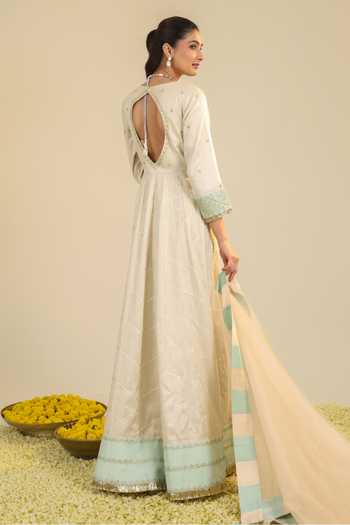 Roohbyridhimaa_Off White Organza, Tissue Shimmer Tarini Embroidered Anarkali With Dupatta _Online_at_Aza_Fashions