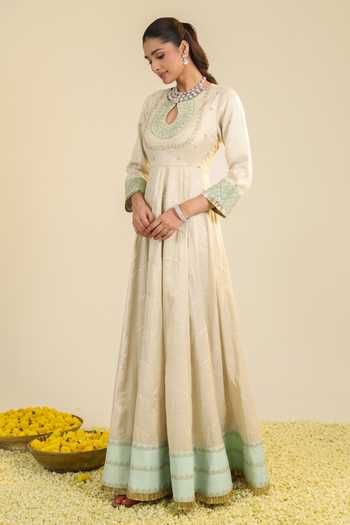 Roohbyridhimaa_Off White Organza, Tissue Shimmer Tarini Embroidered Anarkali With Dupatta _at_Aza_Fashions