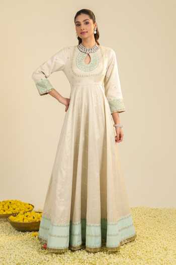 Shop_Roohbyridhimaa_Off White Organza, Tissue Shimmer Tarini Embroidered Anarkali With Dupatta 