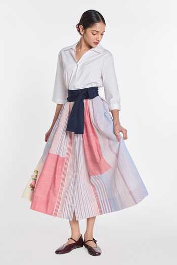 Buy_Payal Pratap_White Cotton, Poplin Collared Neck Ivy Patchwork Wrap Dress _at_Aza_Fashions
